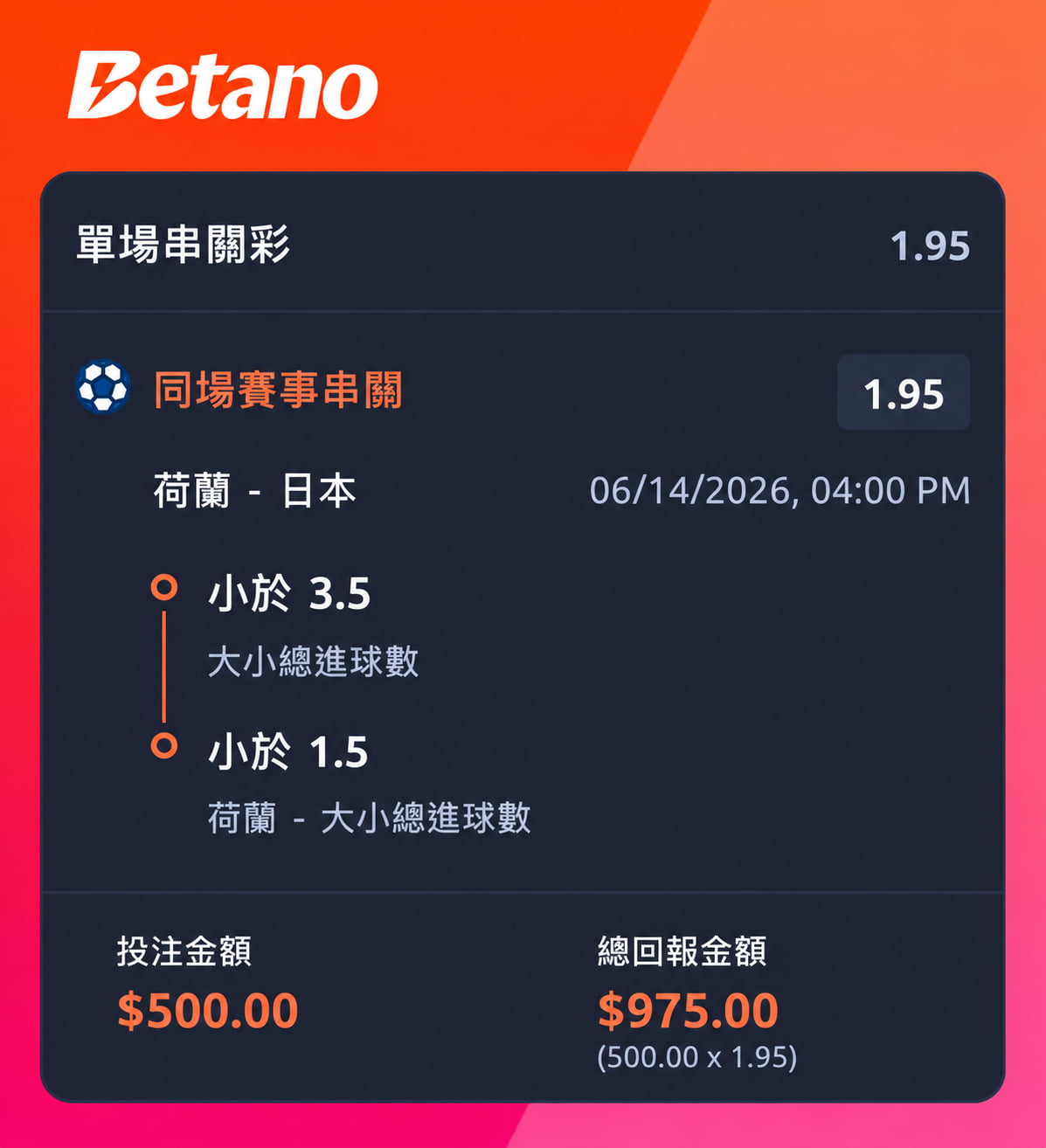 Betano 單場串關彩 荷蘭
